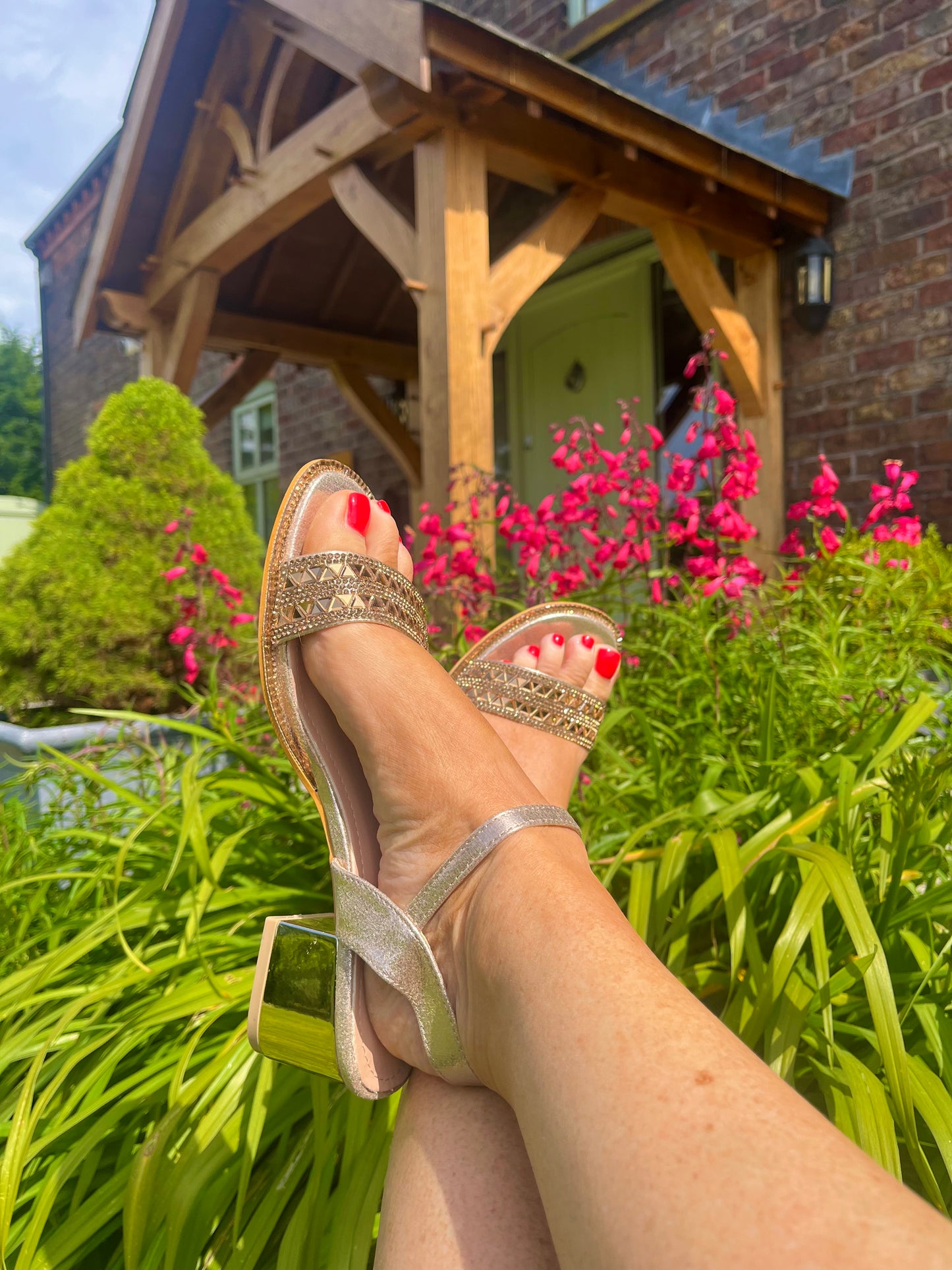 Gold Block Heel Sandals