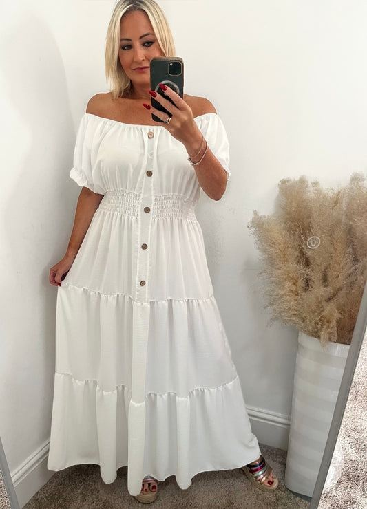 Coco Maxi Shirred Magic Dress - White