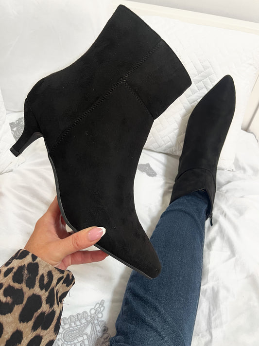 Delia Suedette Black Kitten Heel Ankle Boots