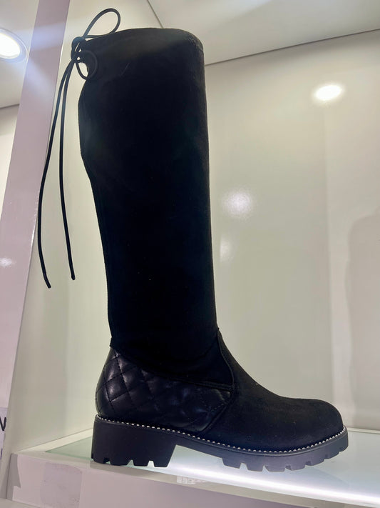 Black Knee High Suedette Boots