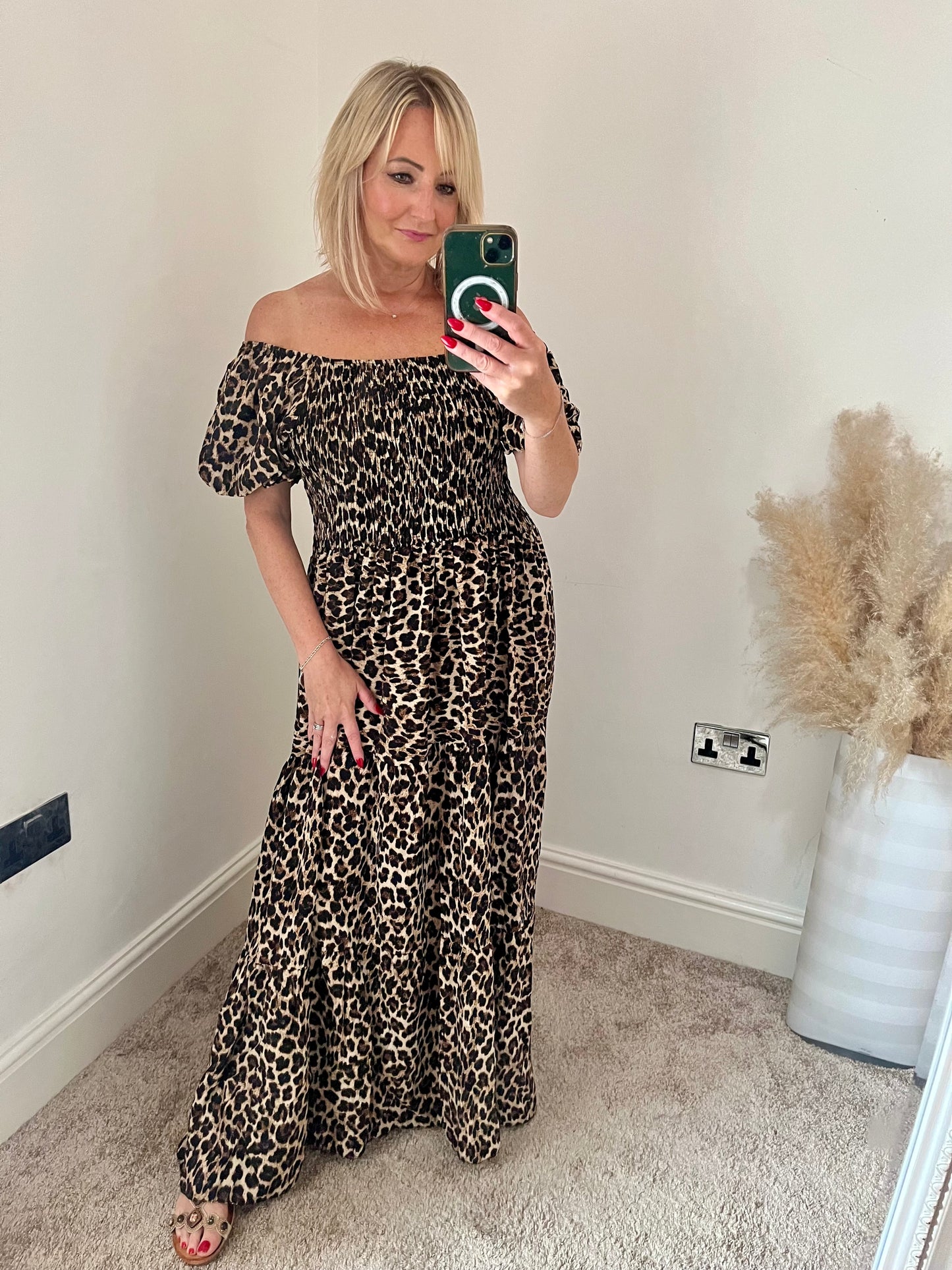 Curve Leopard Shirred Maxi Dress