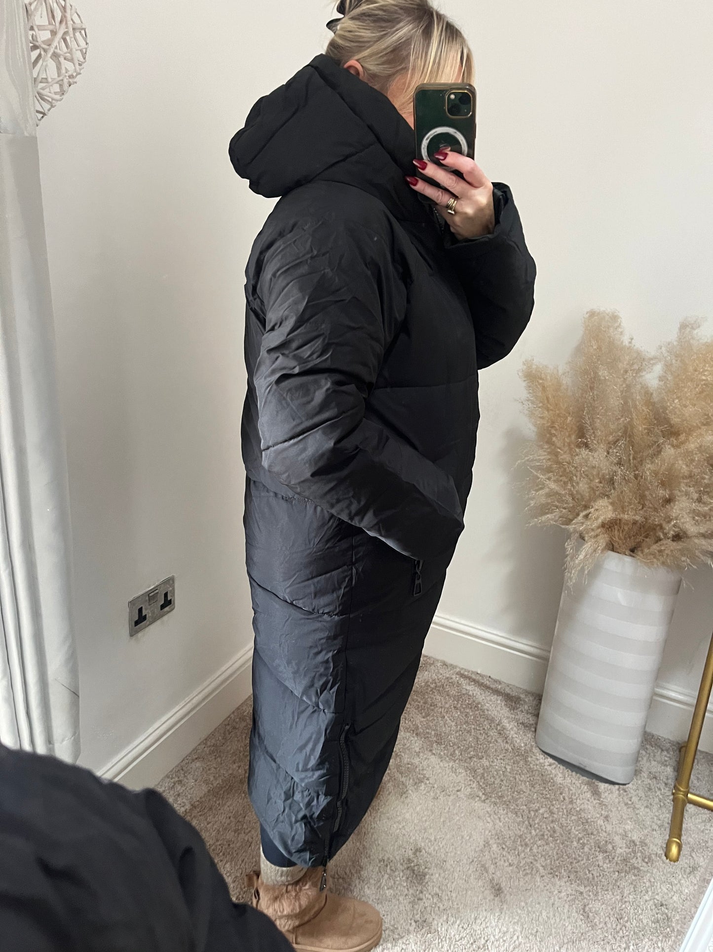 Insulated Quilted Long Coat - Black