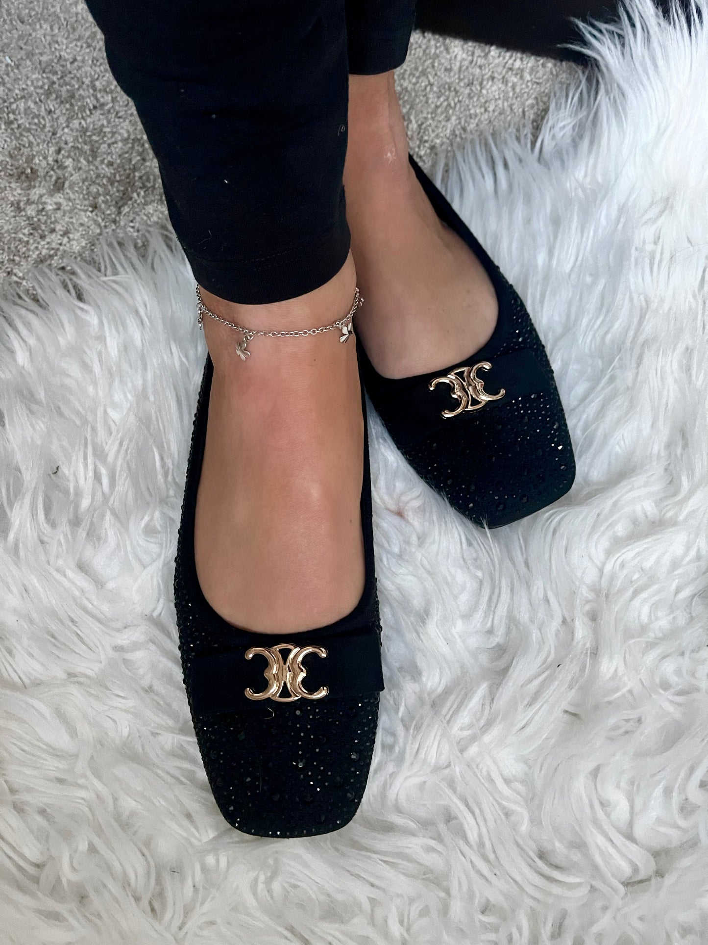 Diamante Ballet Pumps Flats  - Black