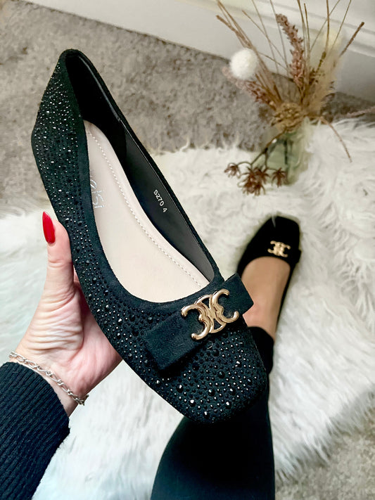 Diamante Ballet Pumps Flats  - Black