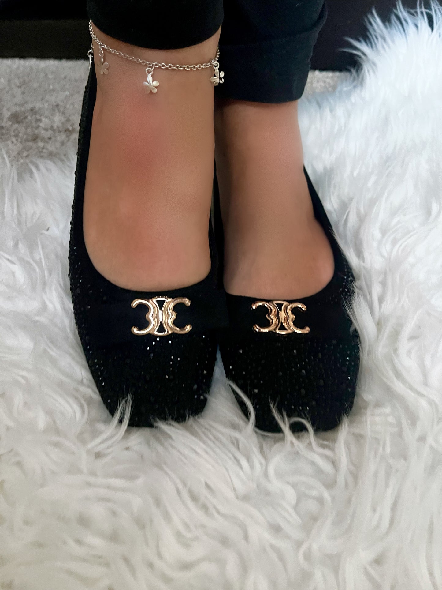 Diamante Ballet Pumps Flats  - Black