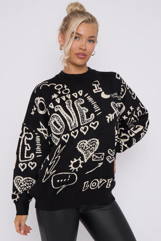 Graffiti Love Jumper - Black