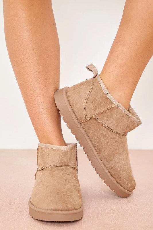 Outdoor Mini Flatform Slipper Boots - Beige