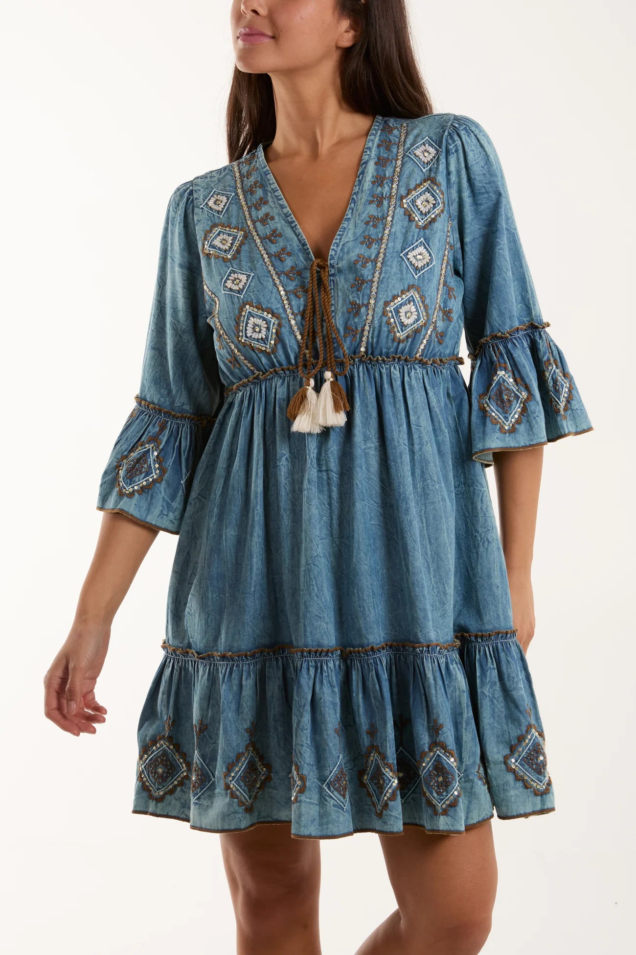 Embroidered Denim Dress