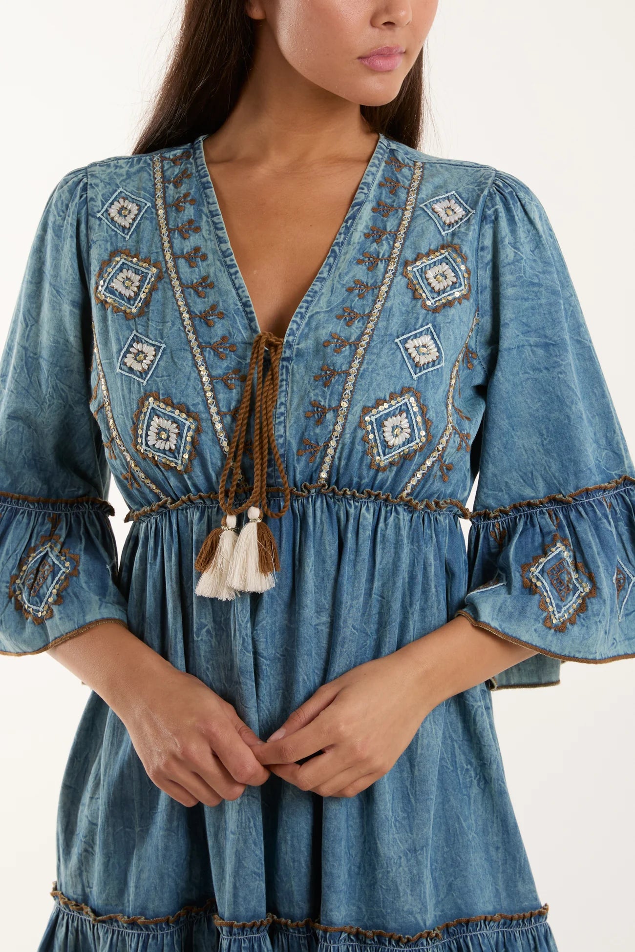 Embroidered Denim Dress