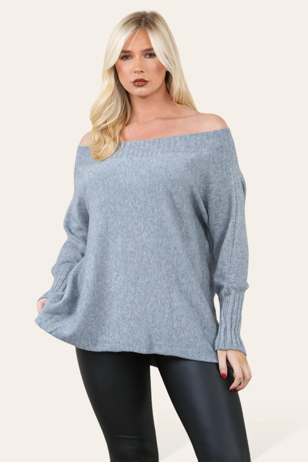 Off The Shoulder Knit Jumper - Grey