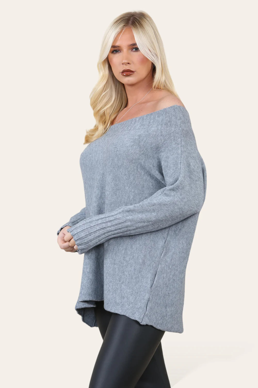 Off The Shoulder Knit Jumper - Grey