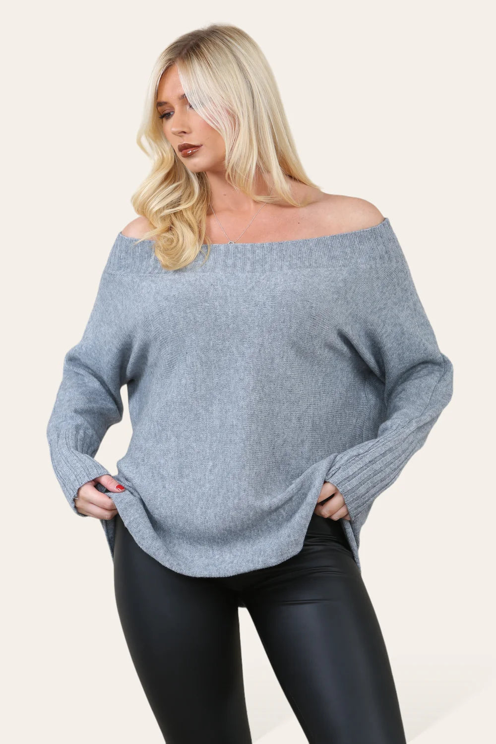 Off The Shoulder Knit Jumper - Grey