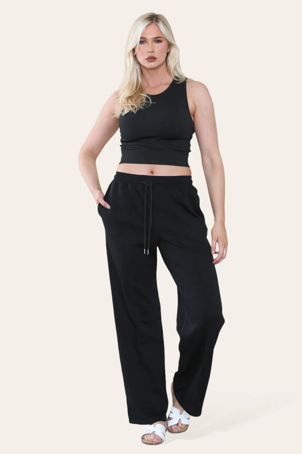Wide leg Jogger Trousers - Black