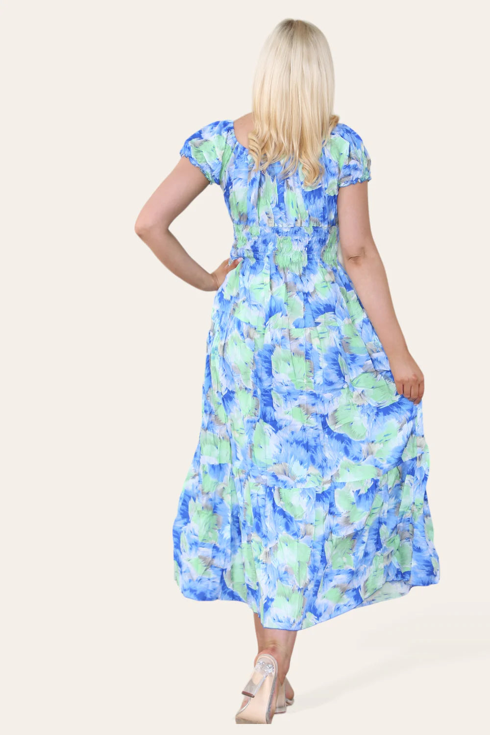 Shirred Waist Magic Dress - Maxi Blue/Green Floral