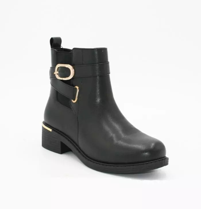 Black Buckle Ankle Boots - Regular to Wide Fitting