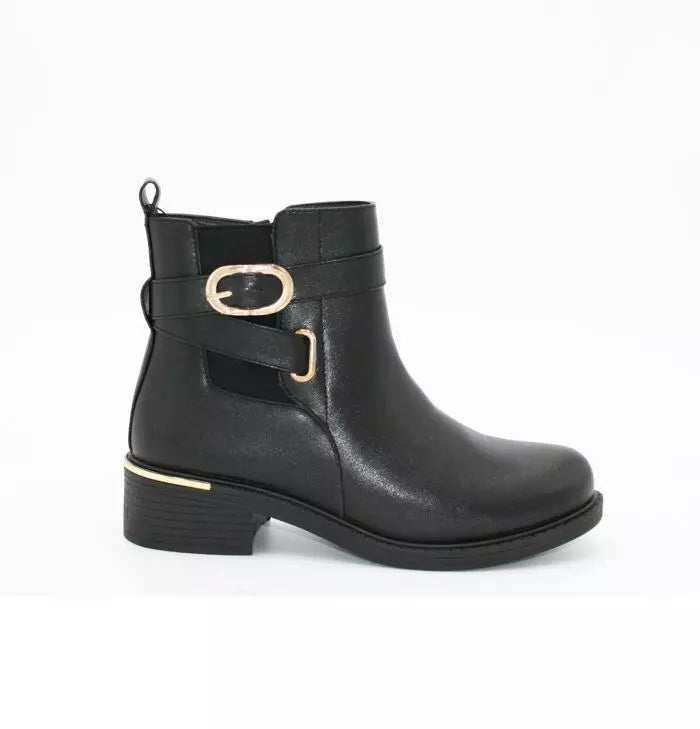 Black Buckle Ankle Boots - Regular to Wide Fitting